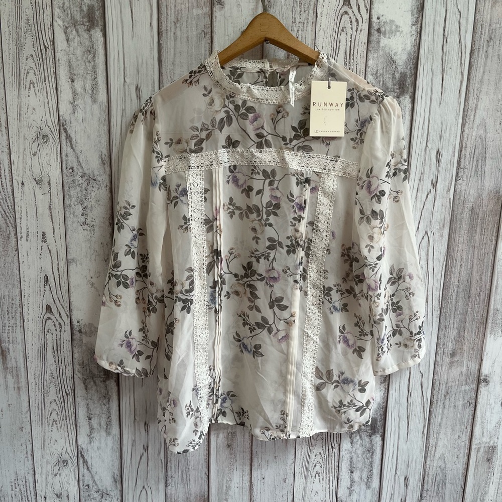 Runway by Lauren Conrad sheer floral lace neck top